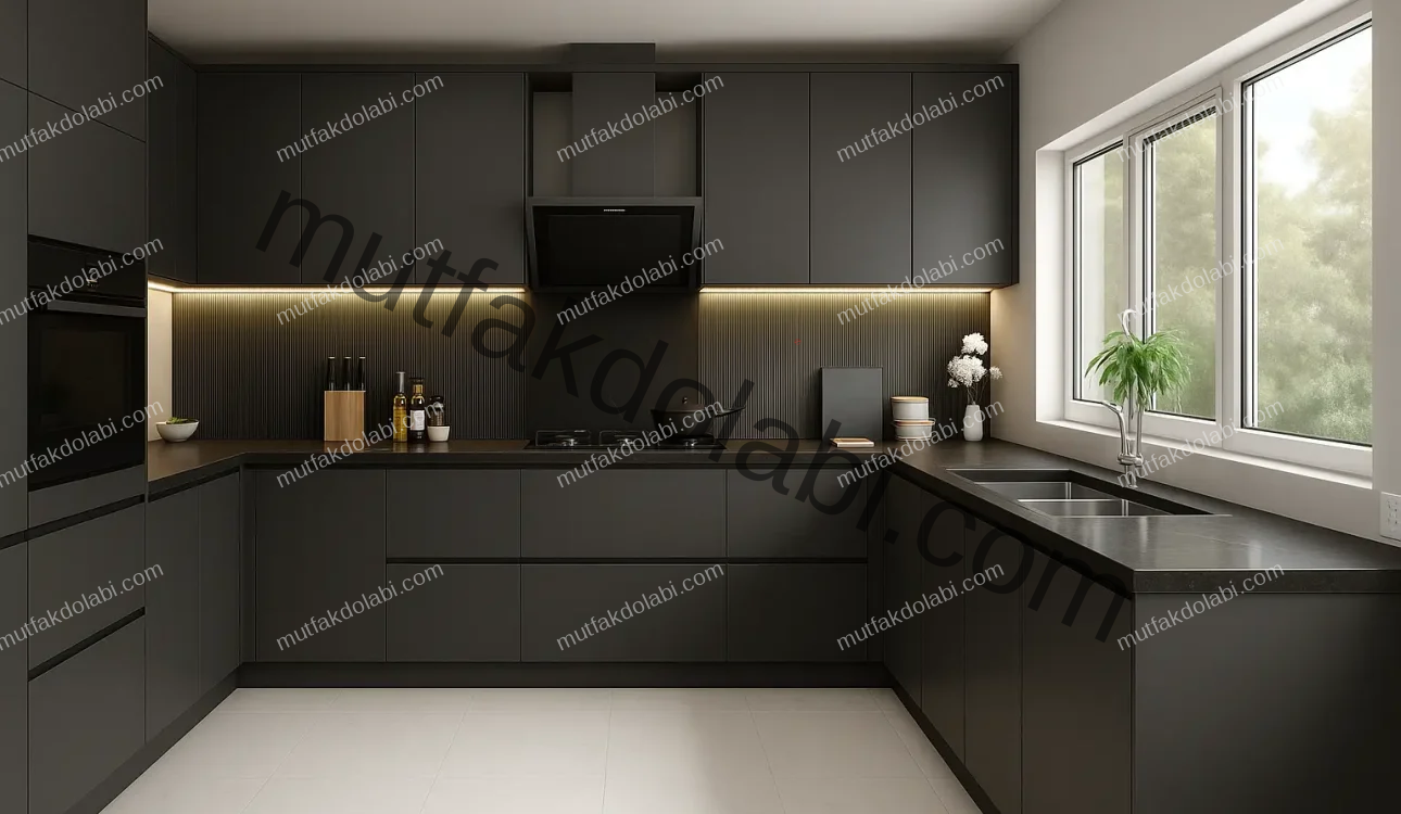siyah mutfak dolabı modeli