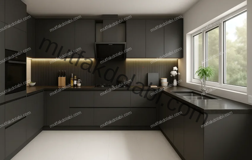 siyah mutfak dolabı modeli